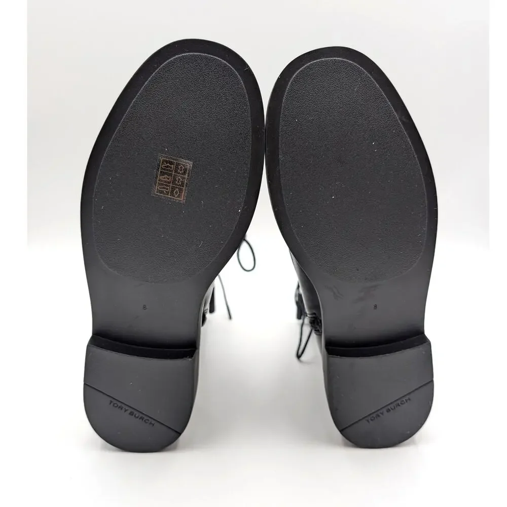 Tory Burch Double-T Lace-Up Combat Boots Women's Black Size US8M EU38.5